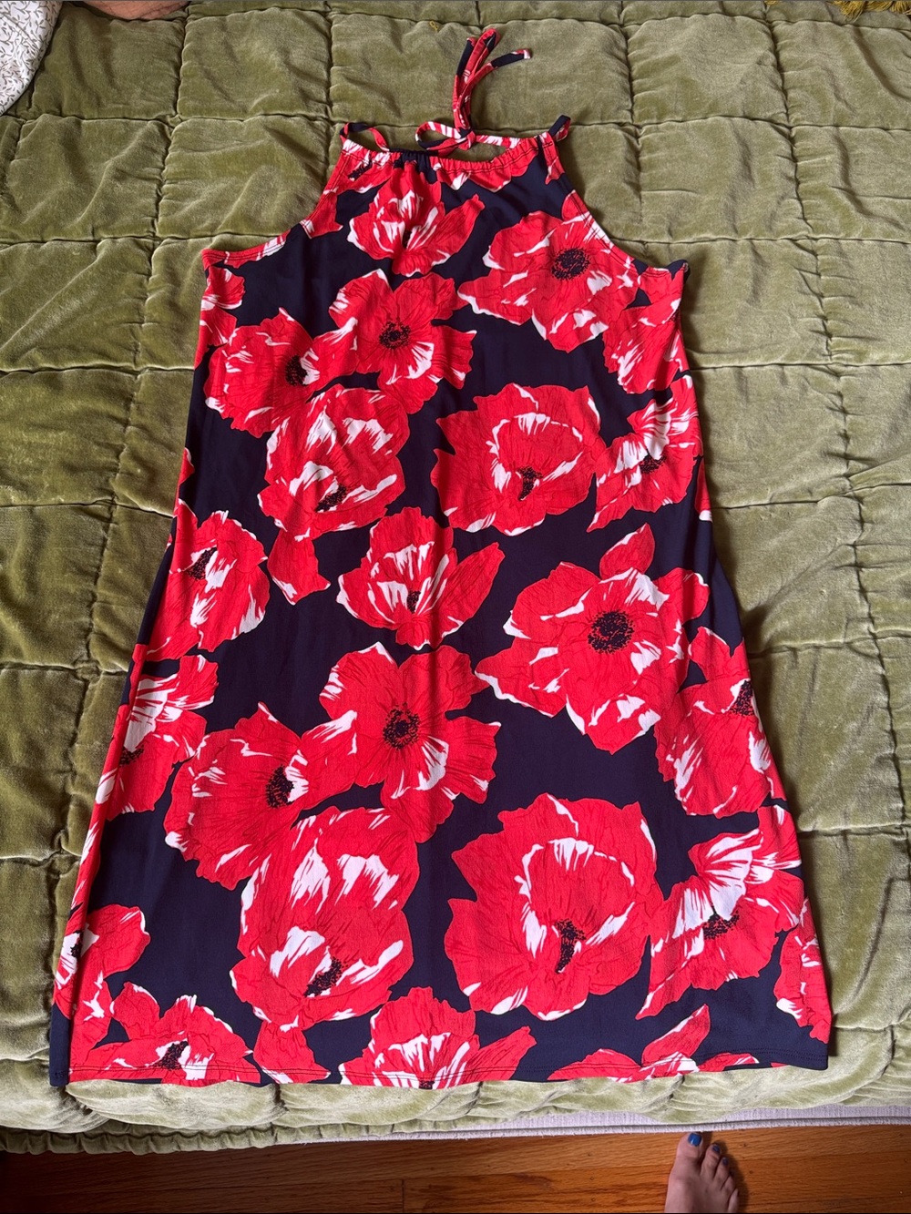 Trina Turk Red Floral Halter Mini Dress on Navy